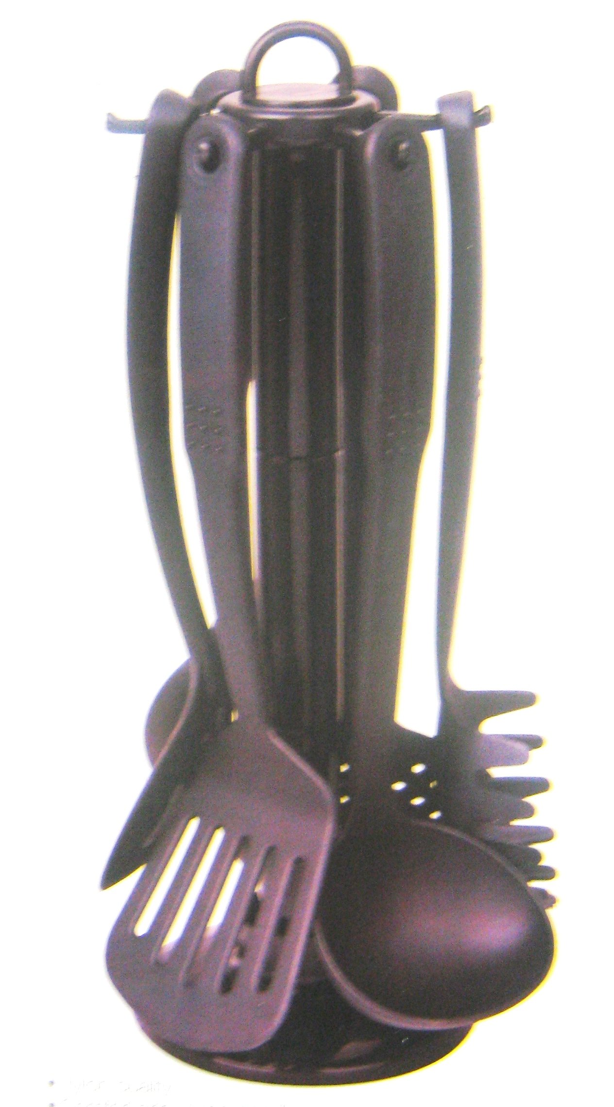 6 Piece Black Kitchen Tools Nylon Cooking Utensil Set with Stand