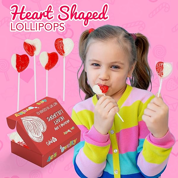4E’S NOVELTY 38 PACK VALENTINES DAY HEART SHAPED LOLLIPOPS BULK INDIVIDUALLY WRAPPED, STRAWBERRY & CREAM FLAVORED, SUCKERS FOR SCHOOL VALENTINES PARTY FAVORS, VALENTINES CANDY FOR KIDS CLASSROOM EXCHANGE