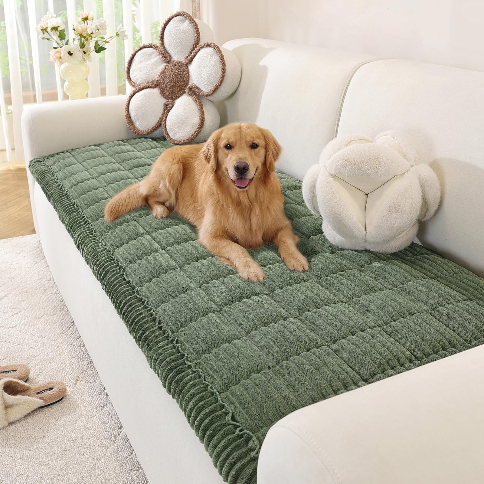 OstepDecor Washable Couch Cover for Dogs, Thick Pet Friendly Sofa Covers, Soft Couch Protector, Paw Cart Sofa Slipcovers, Cushion Protector for Leather, Sectional, Loveseat (27.6" x 70.9", Green) Image