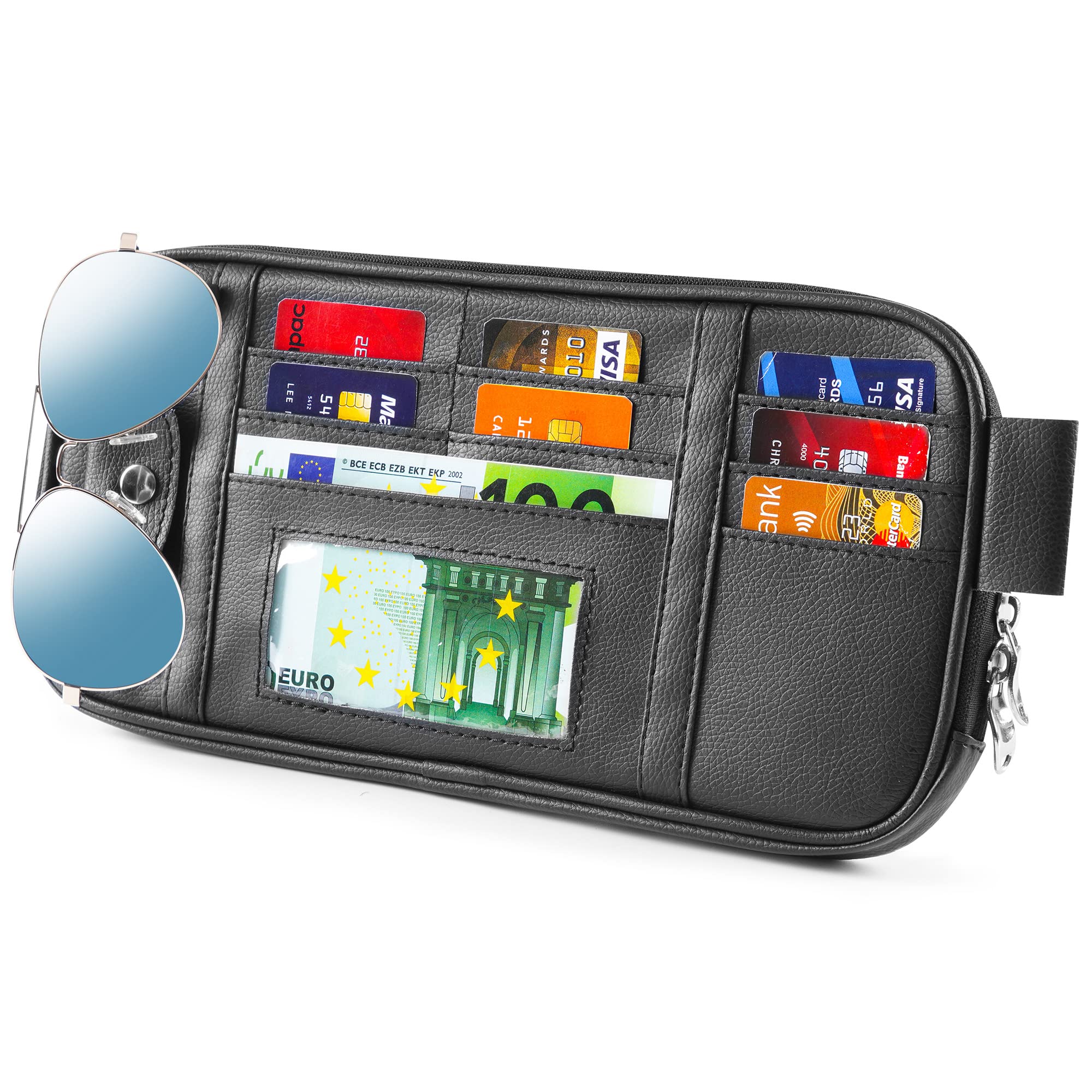 Da by Car Sun Visor Organizer - Black Auto Interior Accessories Pocket with Document Holder