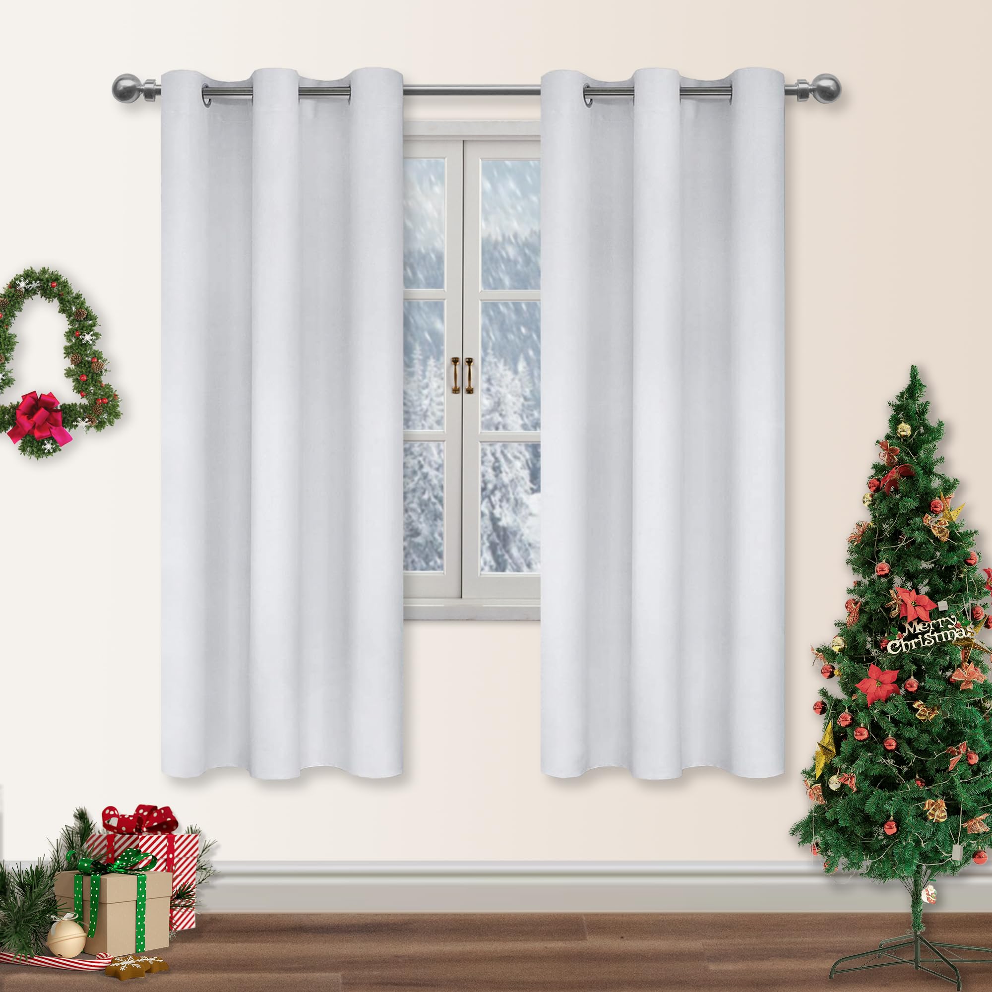 DWCN White Curtains for Living Room Blackout Curtains for Bedroom Eyelet Curtains Window Treatments Curtain 46 x 72 Inch 2 Panels
