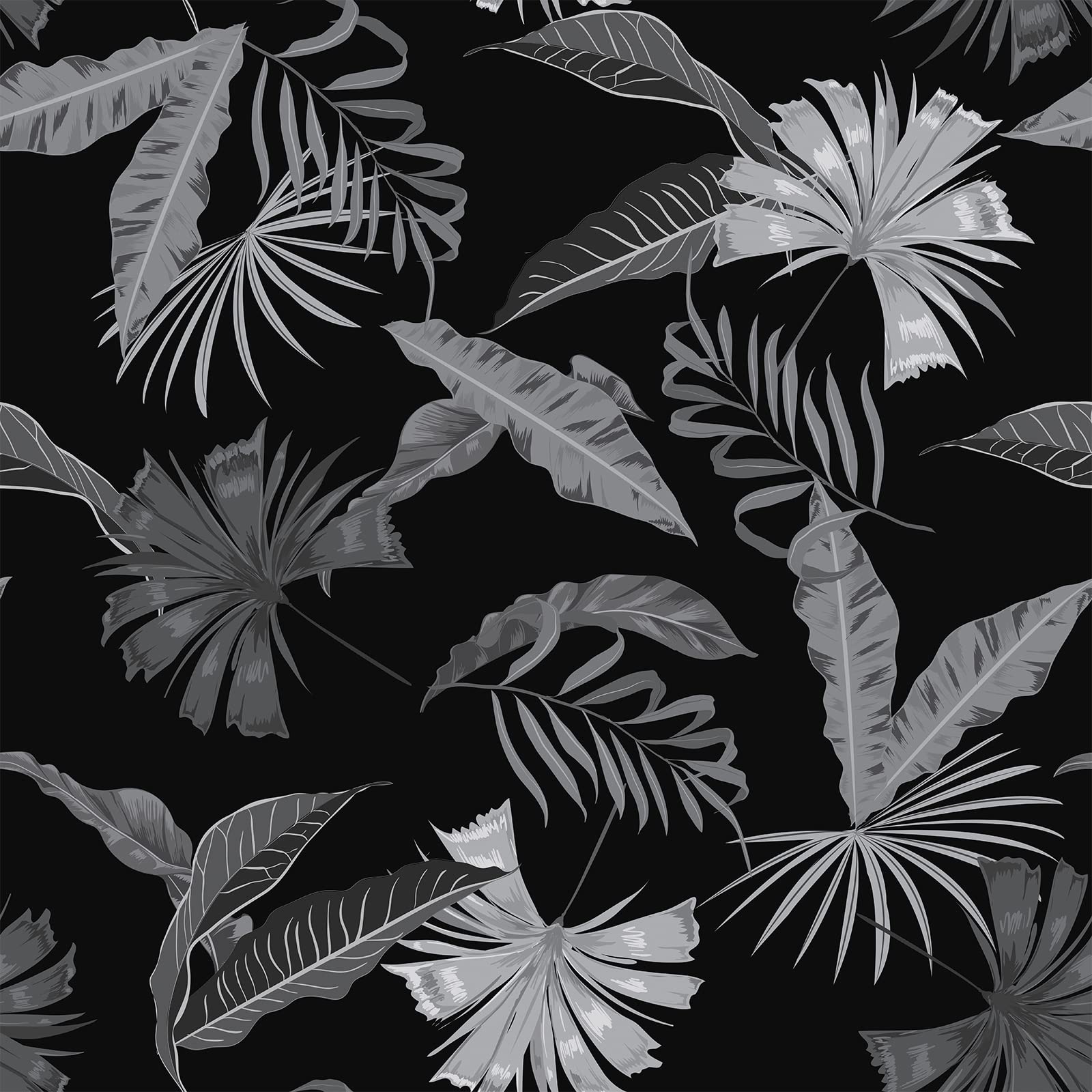 VEELIKE Black Palm Leaf Wallpaper Floral Contact Paper Tropical Wall Mural Jungle Botanical Wall Art Sticky Back Plastic Thick Lining Paper for Walls Living Room Bedroom 44.5 cm × 300 cm