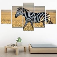 SIGNWIN 5 Panel Canvas Wall Art Modern Art Animals Dramatic Giraffe Lion Multicolor Photography Southwest for Home Decorations Ready to Hang - 60