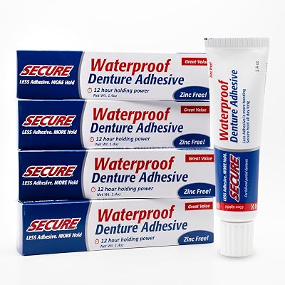 Secure Zinc Free Denture Adhesive Cream 1.4 oz 4 Pack