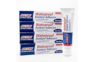 Secure Waterproof Denture Adhesive - Zinc Free - Extra Strong 12 Hour Hold - 1.4 oz (Pack of 4)
