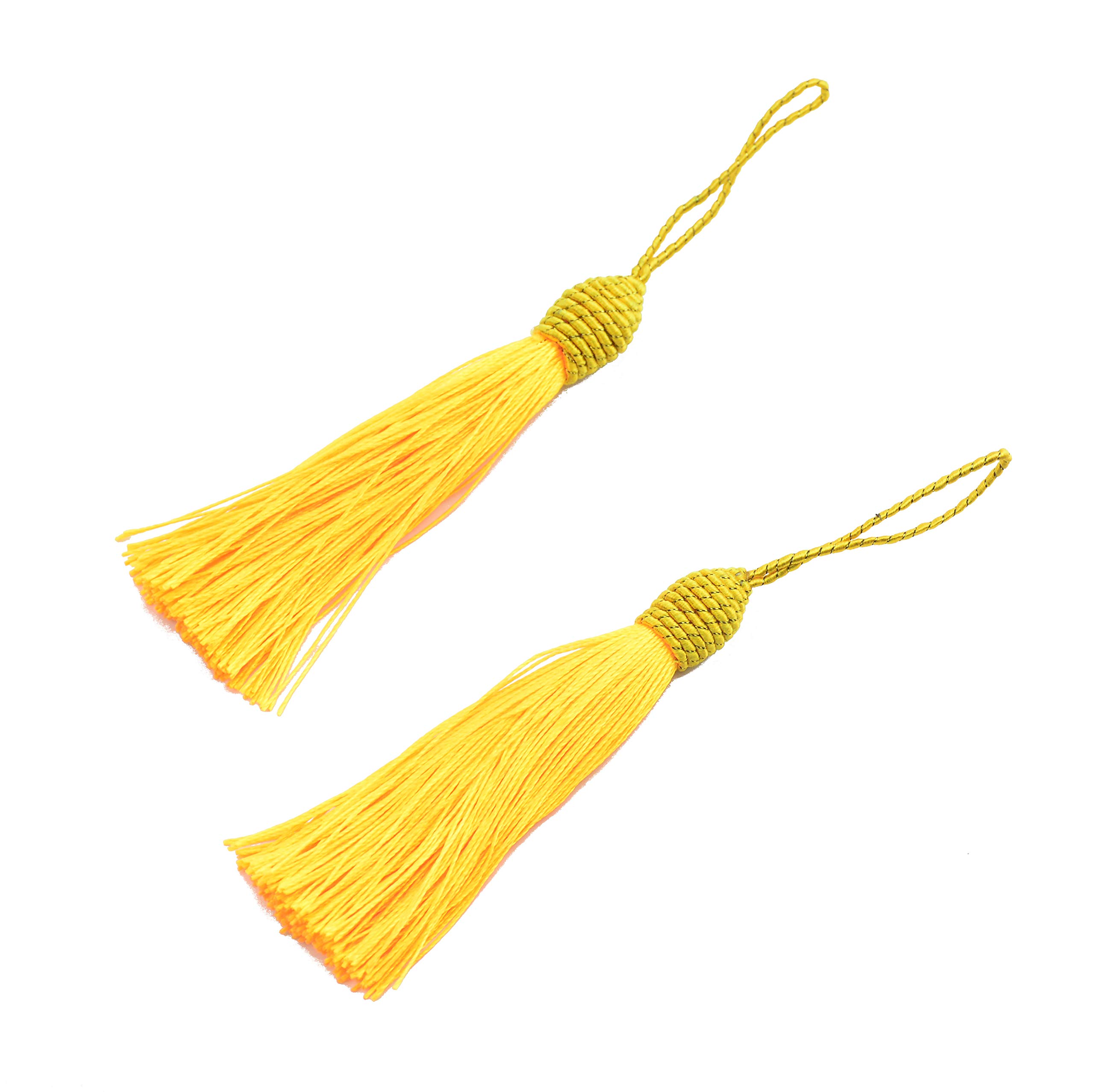 20pcs 15.5cm/6 Inches Silky Floss bookmark Tassels with 2-Inch Cord Loop and Small Chinese Knot for Jewelry Making, Souvenir, Bookmarks, DIY Craft Accessory (Royal Gold)