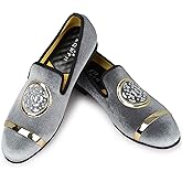 XQWFH Mens Rhinestone Loafers Velvet Tuxedo Dress Shoes with Gold Plate Smoking Slippers Slip-On Penny Party Wedding Casual Shoes