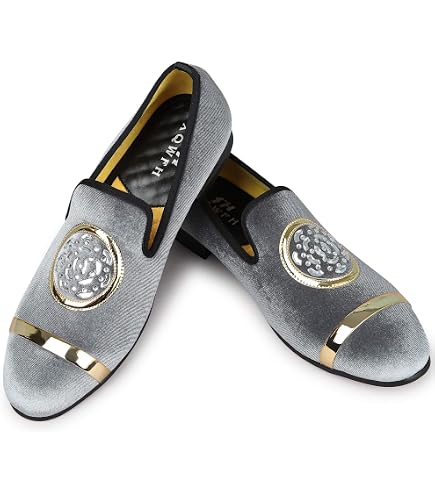 XQWFH Men Leopard Velvet Leather Loafer Embroidery Spiked Slip On Fashion Shoes Amazon.com | XQWFH Mens Leopard Velvet Loafers Gold Spikes  main image 4