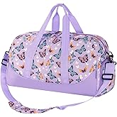 Choco Mocha Duffle Bag Kids Girls - Butterfly Overnight Bags for Kid with Shoes Compartment, Cute Weekender Bag for Sleepover Travel, Violet Purple