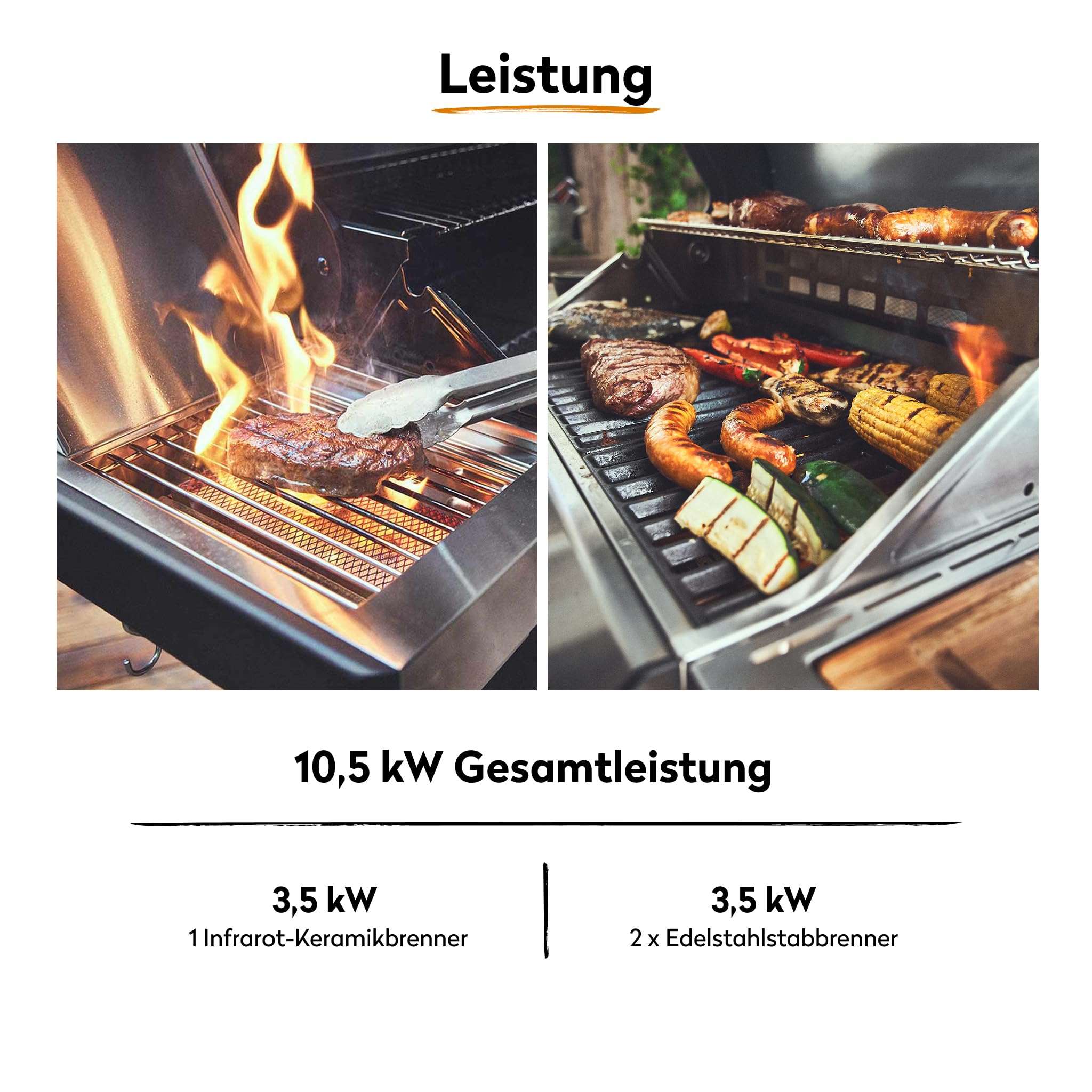 BURNHARD 2-Brenner Gasgrill FRED Jr. Deluxe Series 3 inkl. 900°C Infrarot-Keramikbrenner, Edelstahl-Grillrost, Grillabdeckung, Edelstahl Grillwagen + klappbare Seitentische 5