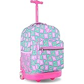 J World Sunrise Kids Rolling Backpack for Girls Boys. Roller Bookbag With Wheels For School, Puffy Flower