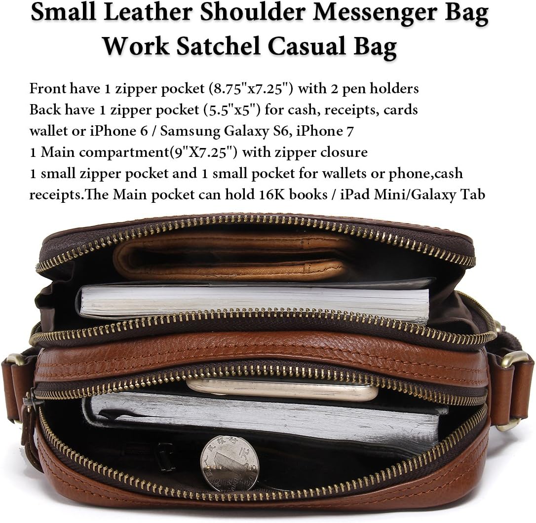 CONTACTS Genuine Leather Mens Shoulder Bag Small Messenger Vintage CrossBody Bag Travel Handbag Brown - Image 3