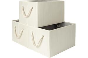 StorageWorks Storage Baskets for Shelves, Foldable Fabric Closet Storage Bins with Handles, Fabric Storage Bins Clothes Organizer, Beige, White & Ivory, 3-Pack, Large