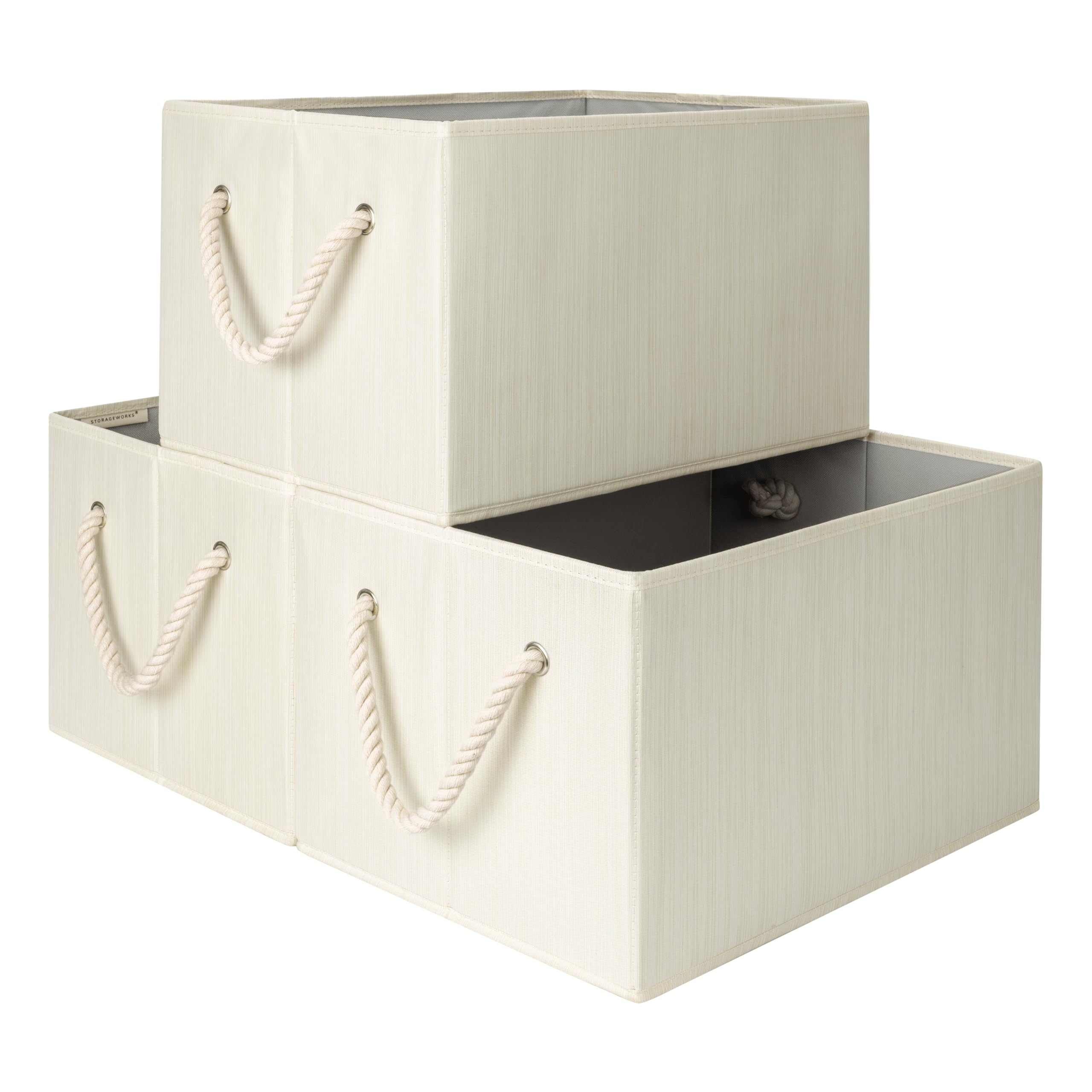 Photo 1 of StorageWorks Storage Baskets for Shelves, Foldable Fabric Closet Storage Bins with Handles, Fabric Storage Bins Clothes Organizer, Beige, White & Ivory, 3-Pack, Extra Large