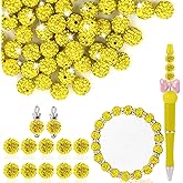 Clay Rhinestone Beads for Crafting, 10MM Lemon Yeallow Round Shamballa Disco Ball Beads for Pens Making, Sparkle Crystal Clay Bead for Jewelry Necklace Bracelet Earring Making 50Pcs
