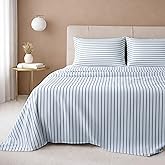 California Design Den Printed Striped Sheets Twin Size Bed Set - 600 Thread Count Sateen, Premium 100% Cotton Sheets with Deep Pockets - Classic Blue Stripe Print