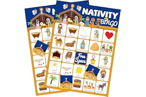 FENKYSOIX Christmas Nativity Bingo for Kids with 24 Nativity Christian Bingo Cards Games for Kids Family School Classroom Activities Religious Christmas Party Favors