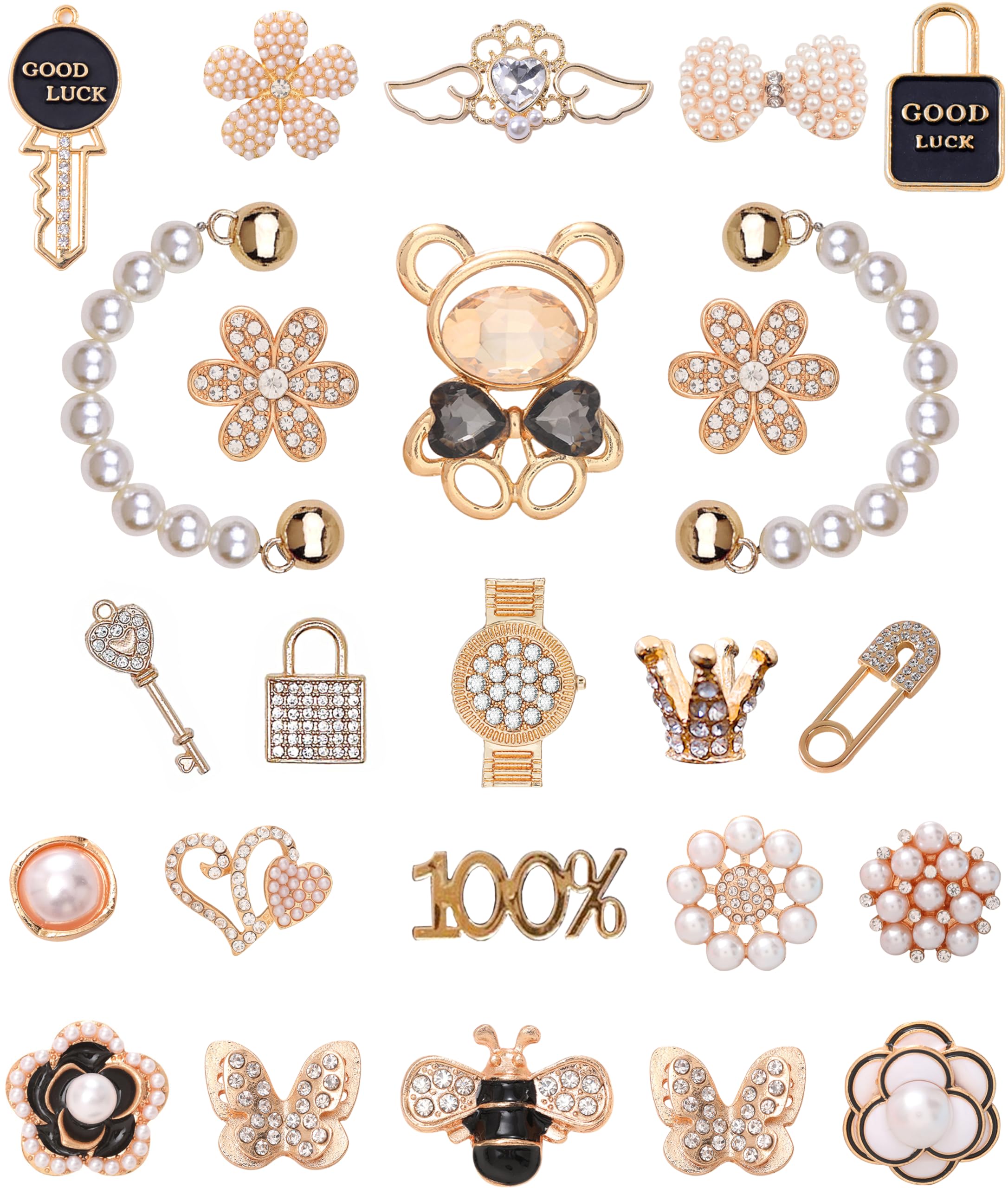 ZOKUZO Chic Bling Shoe Charms Gold and Sliver Designer Jewels Pretty Cute Chains Decorations Accessories for Women Girl Adults