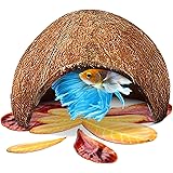 SunGrow 1 Betta Cave & 50 Mini Catappa Almond Leaves Combo, Strengthens Scales and Improves Breeding Chances, Maintains Water Quality, Real Coconut Shell & Raw Leaves, Miracle Leaves That Lowers pH