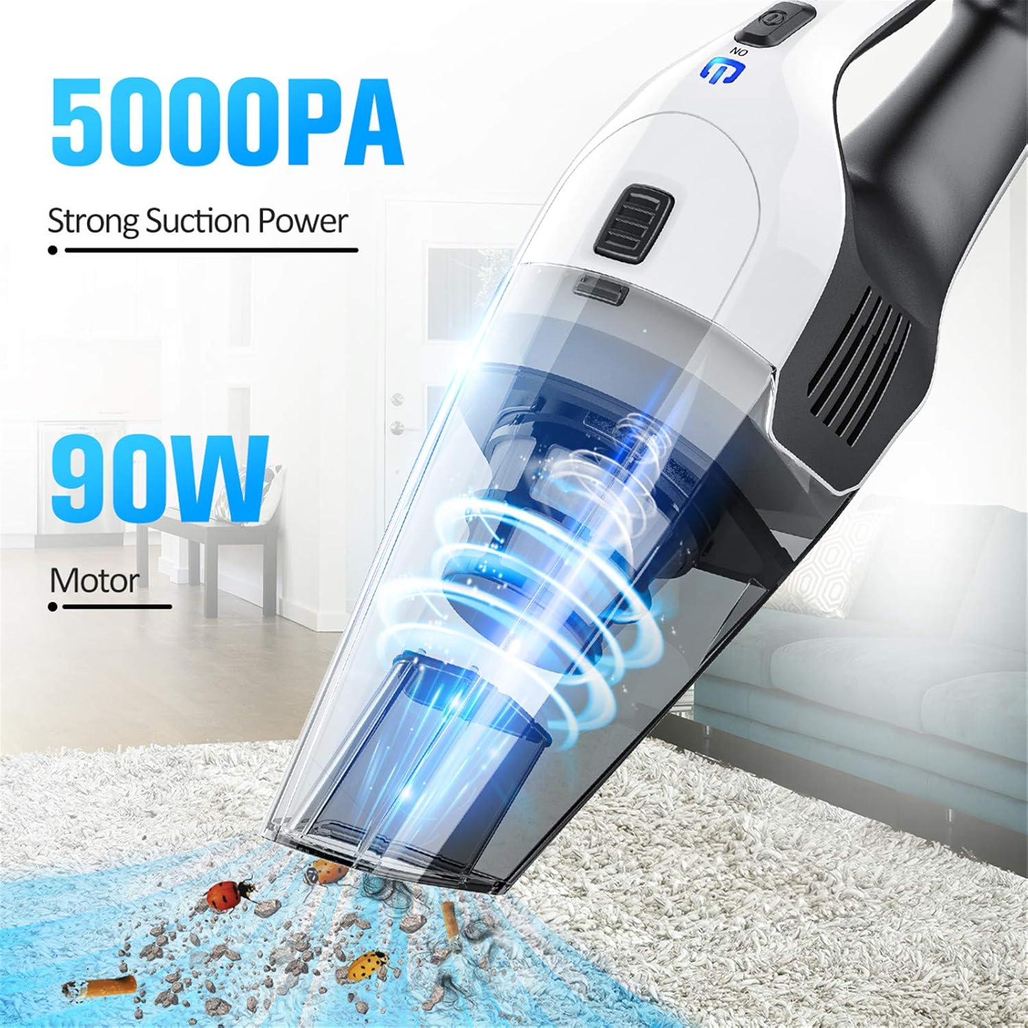 Holife HLHM218BWUS, Hand Cyclonic Suction, Handheld Vacuum Cordless Powered with Rechargeable Quick Charge Tech, Lightweight Dry Vac for Home and Car Cleaning (White): Home & Kitchen