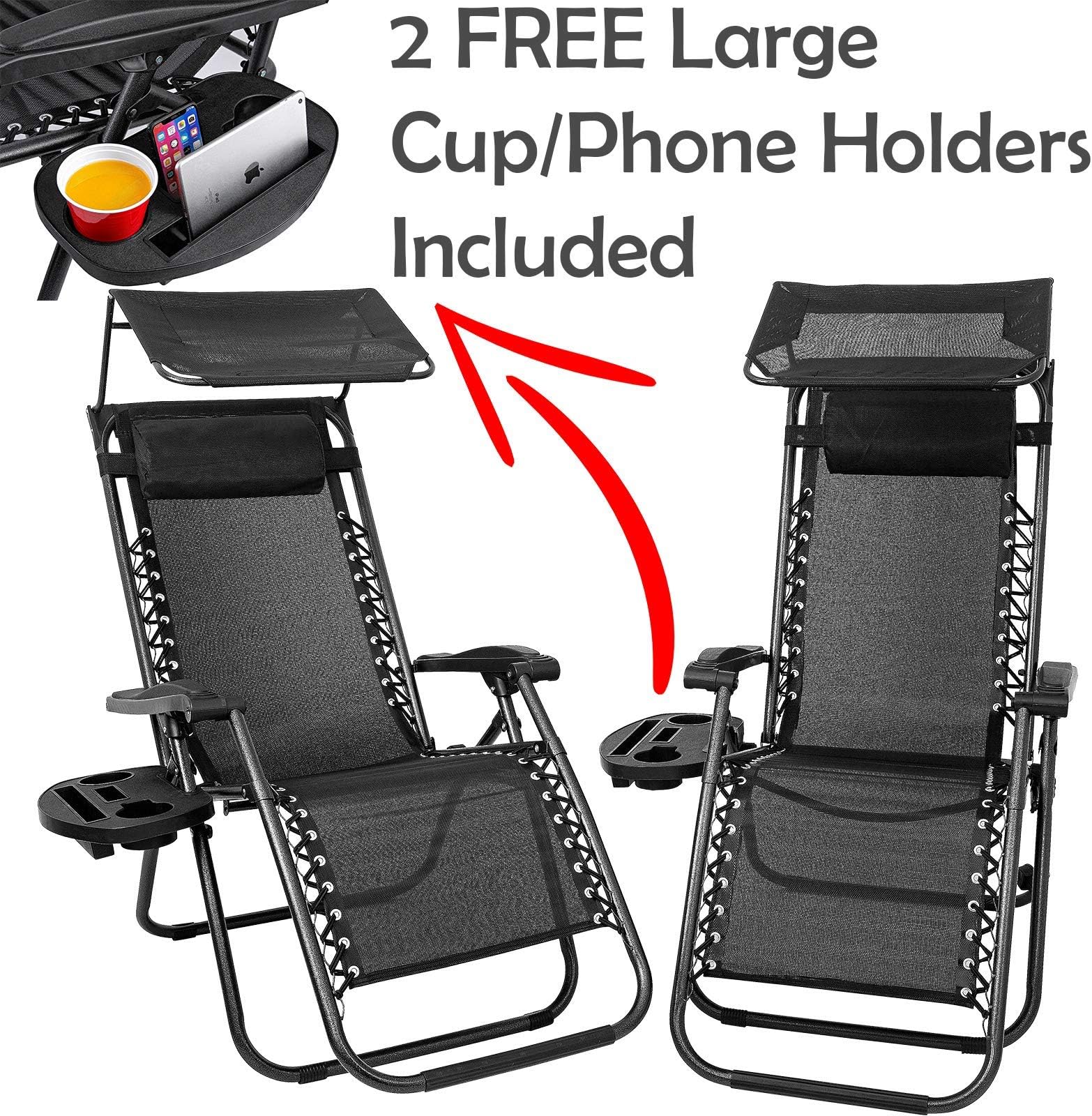 Nella Milan 2x Zero Gravity Folding Lounge Garden Chairs Garden Outdoor Sunvisor