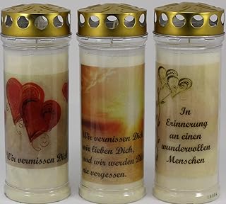 Kerzen Junglas 3 Stück Grablichter, Grabkerzen, 3er Set mit Spruch und Motiv, Größe 21x7,5 cm - Brenndauer ca. 7 Tage je Grablicht – 3863 – Elegante Gedenkkerzen, Trauerkerzen mit Spruch.