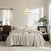 FOSSA Muslin Blanket with Fringe - 4-Layer 100% Cotton Gauze Super Soft & Breathable Throw -Lightweight Decorative Cooling Blanket for Bed, Sofa, Office (Beige, King (104" × 90"))