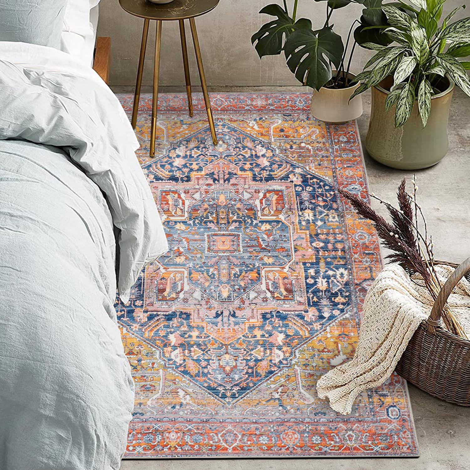 Cekene Distressed Area Rugs for Bedroom Non Slip 80x150cm Soft Small Living Room Rug Washable Entryway Runner Mat Low Pile Floor Carpet for Living Room Bedroom Door Entrance