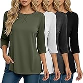 Xaatren 4 Pack 3/4 Sleeve Tunic Tops for Women Side Slit T Shirts Round Neck Loose Fit Casual Basic Tunics Wear with Leggings