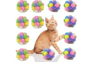 AQSXO 2 Inches Cat Toy Balls with Bell, Colorful Soft Fuzzy Balls, Cat Toys for Indoor 12 Pieces.