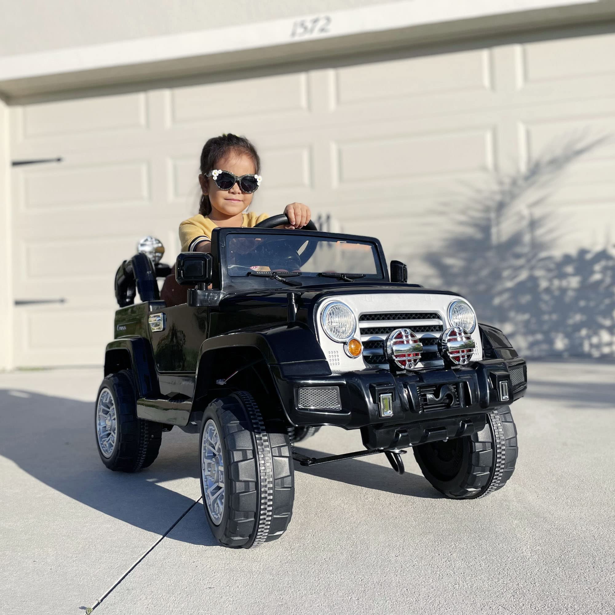 Aosom 12V Kids Ride on Truck, Off-Road Electric Car with MP3 Connection, Working Horn, Steering Wheel, and Remote Control, Black