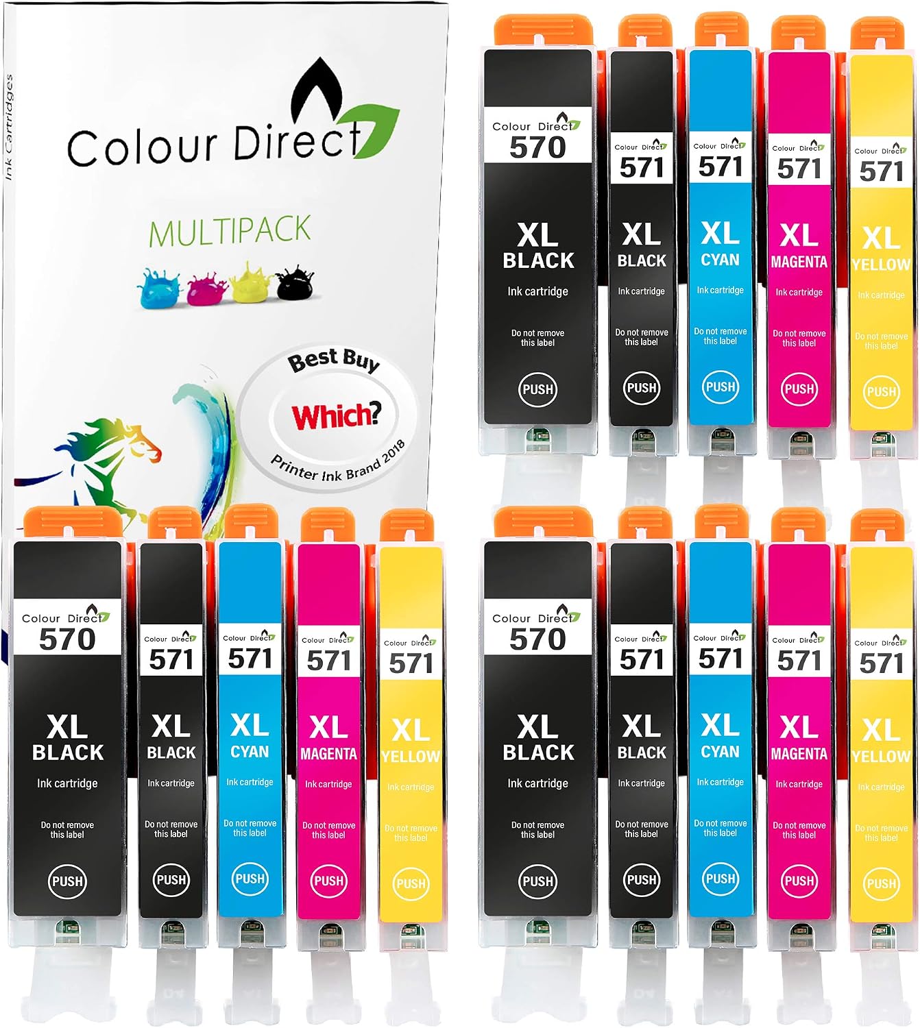 Colour Direct 15 Pack PGI-570XL CLI-571XL Compatible Ink Canon 570 571 Cartridges Replacement For MG5700 MG5750 TS5051 TS5050 TS5050 MG6851 MG5751 MG6850 TS6050 MG5753 MG6852 TS5053 TS6051