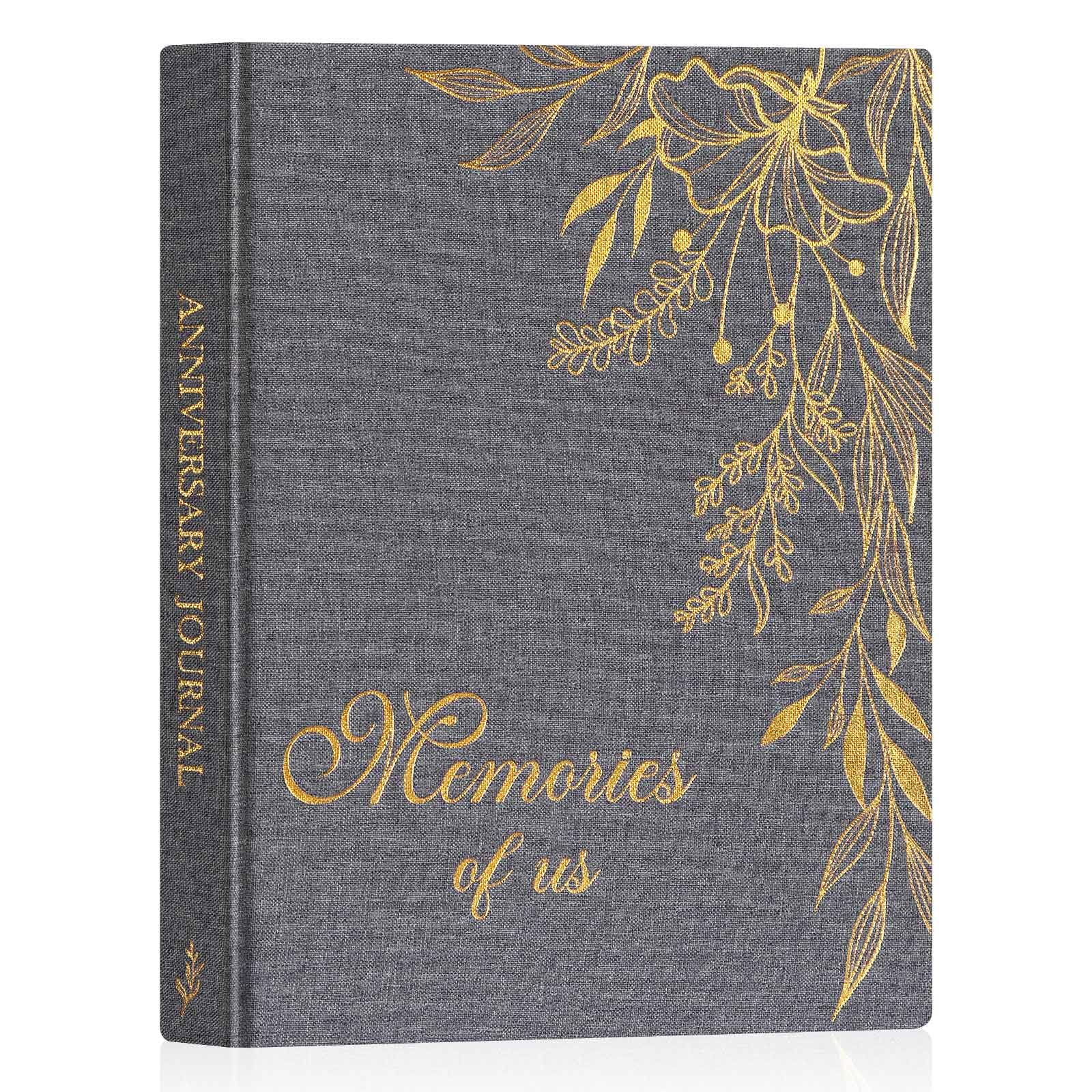 Lanpn Wedding Anniversary Journal Book - Linen First Year to 70th Wedding Scrapbook Notebook Memory Book Photo Album for Couples - Newlywed Marriage Journal Bridal Shower Gifts (Grey, 190 Pages)