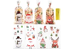 Luktastic Christmas Treat Bags, 100Pcs Christmas Candy Bags, Xmas Cellophane Treat Bags with Twist Ties, Xmas Cellophane Gift Bag Cookie Bags Goodie Bag for Winter Xmas Holiday Party Favors Supplies