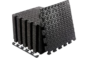 FOIFIS Fitness Mat Puzzle Tiles, EVA Foam Gym Floor Mat, Home Gym EVA Interlocking Foam Floor Mats, Exercise Equipment Mat, Black, 12" L x 12" W x 0.4" Thick