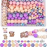 181pcs Highland Cow Silicone Beads, 9mm & 15mm Mixed Colors Focal Bead Cow Rubber Beads, Lentil, Hexagonal, Print Matte/Frosted Bead for Keychain Making, Bracelet Necklace DIY