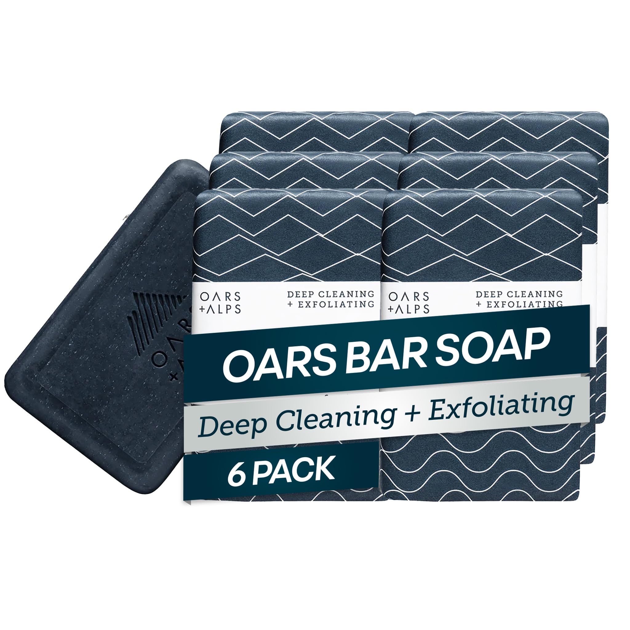 Oars + Alps Blue Charcoal Exfoliating Men's Bar Soap, Charcoal Bar Soap for Men Made with Clean Ingredients, No Harsh Chemicals, Travel Size, 6pk Image