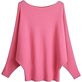 FULIER Women Oversized Boat Neck Batwing Sleeves Dolman Knitted Sweaters Lightweight Pullovers Tops One Size