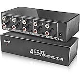 3.5mm Aux + RCA L/R Audio Splitter 1 in 4 Out, BolAAzuL 4-Way Stereo Audio Distributor Box 4-Channel Stereo RCA Splitter 1x4 for DVD Player, Game Console, Headphones, Speaker - w/Power