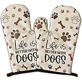 GOSJINNK 2 Pcs Funny Paw Prints Oven Mitts Life is Better with Dogs Heat Resistant Baking Mittens Silicone Non-Slip Oven Mitts Kitchen Decor Gift Birthday Gift for Women Men Hostess Friend Dog Lover