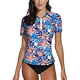 BesserBay Women’s Rash Guard UPF 50+ Zip Short Sleeve Quick Dry Swim Shirt Swimsuit Tops