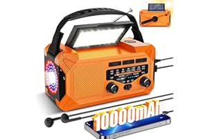 GINESBE 10000mAh Emergency Weather Radio with Wireless Speaker, 37000mWh NOAA/AM/FM Hand Crank Solar Radio with Flashlight Cell, Phone Charger, Compass, Reading Lamp, SOS Alarm