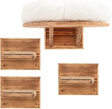 Ik Style Wall Mounted Cat Shelf Perch Bed With 3 Climbing Steps Solid Wood Cat Sleeper Platform Shelf With Extra Soft Cushion Amazon Co Uk Pet Supplies