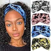 STGDAK 4 Pack Wide Headbands for Women Cute Boho Headband Tie Dye Knotted Turban Head Bands Soft Hair Wraps African Head Scarf Fashion Turban Hairband Large Scarf Headband For Women’s Hair Accessories