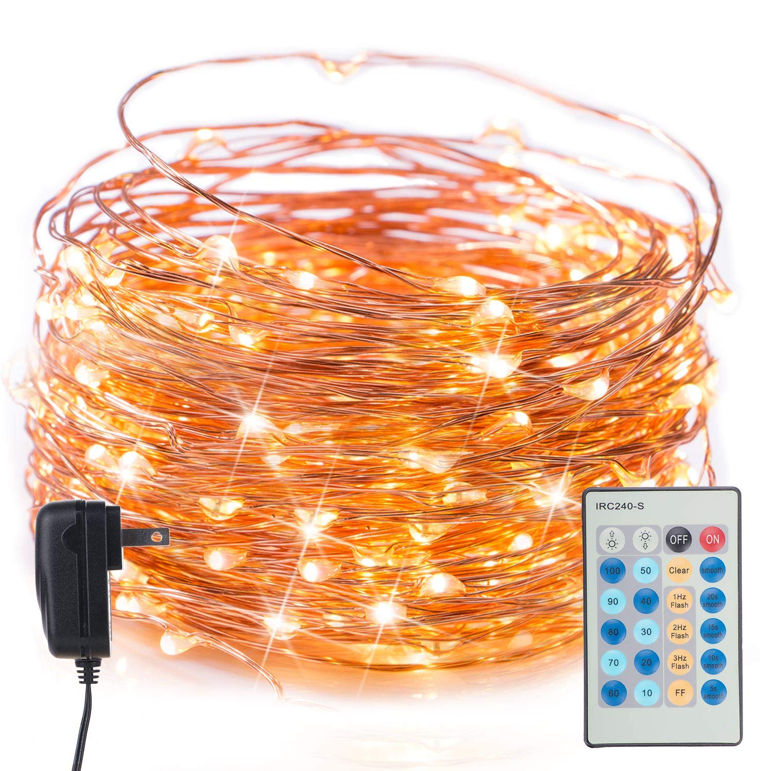 40Ft 120 LED Fairy Lights Dimmable Waterproof Twinkle Starry Firefly String Lights with Remote Plug in on a Flexible Copper Wire for Christmas Party DIY Wedding Bedroom Indoor Party Decorations, Warm