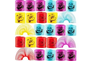 Mega Pack of 50 Coil Springs for Kids - Assorted Silly Faces and Colors, Mini Plastic Spring Toy for Party Favors, Carnival P