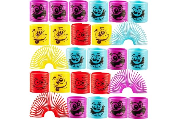 Mega Pack of 50 Coil Springs for Kids - Assorted Silly Faces and Colors, Mini Plastic Spring Toy for Party Favors, Carnival P