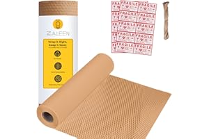 ZALEEN Honeycomb Packing Paper for Moving -12 In x 400 Ft, Shock Proof Brown Wrapping Paper Roll for Shipping With 20 Fragile Stickers & 100Ft Jute Twine -Sustainable & Recyclable Moving Bubble Packing Roll