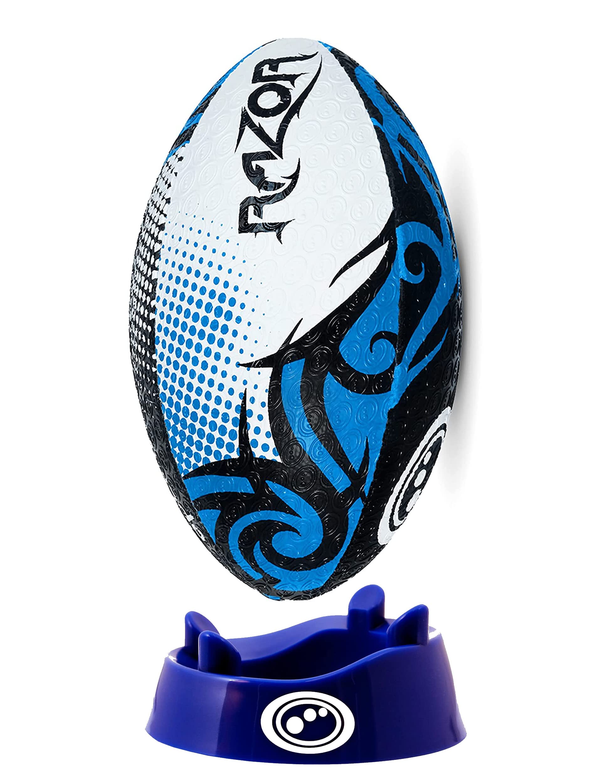 Optimum Razor Rugby Ball - Perfect for Training & Gameplay, Great Flight & Air Retention, Rubber Dimpled Surface for Grip, 2-Ply 410g - Black/Blue, Size 3 - Includes Kicking Tee
