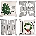Christmas Pillow Covers 18x18 Set of 4 Winter Throw Pillow Covers Holiday Buffalo Plaid Pillow Covers Merry Christmas Pillows for Couch Sofa Home Decor Xmas Cushion Covers Indoor Decor Thicker